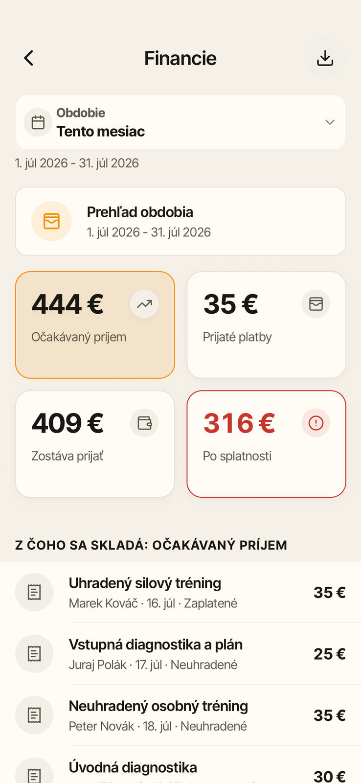Financie — prehľad obdobia